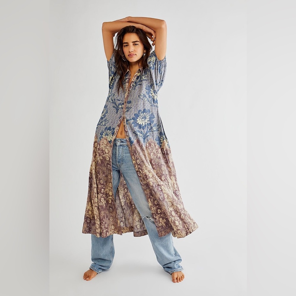 Free People Blue and Brown Floral Maxi Dress